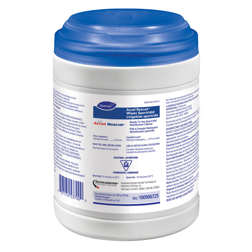 Accel® Rescue™ Wipes Sporicidal, 160ea, 12/CT - Nettoyant désinfectant sporicide prêt à l'emploi
